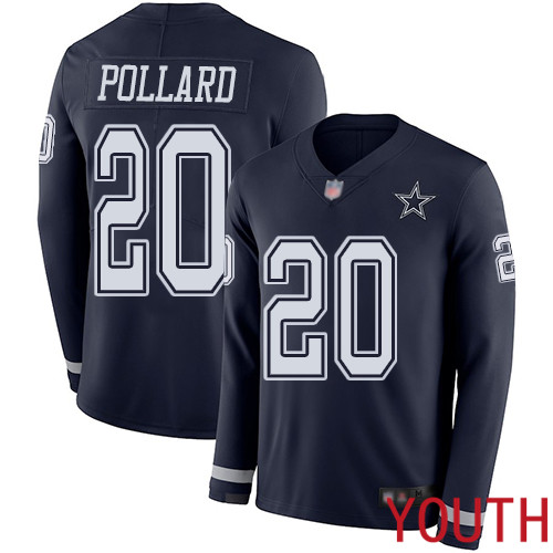 Youth Dallas Cowboys Limited Navy Blue Tony Pollard #20 Therma Long Sleeve NFL Jersey->dallas cowboys->NFL Jersey
